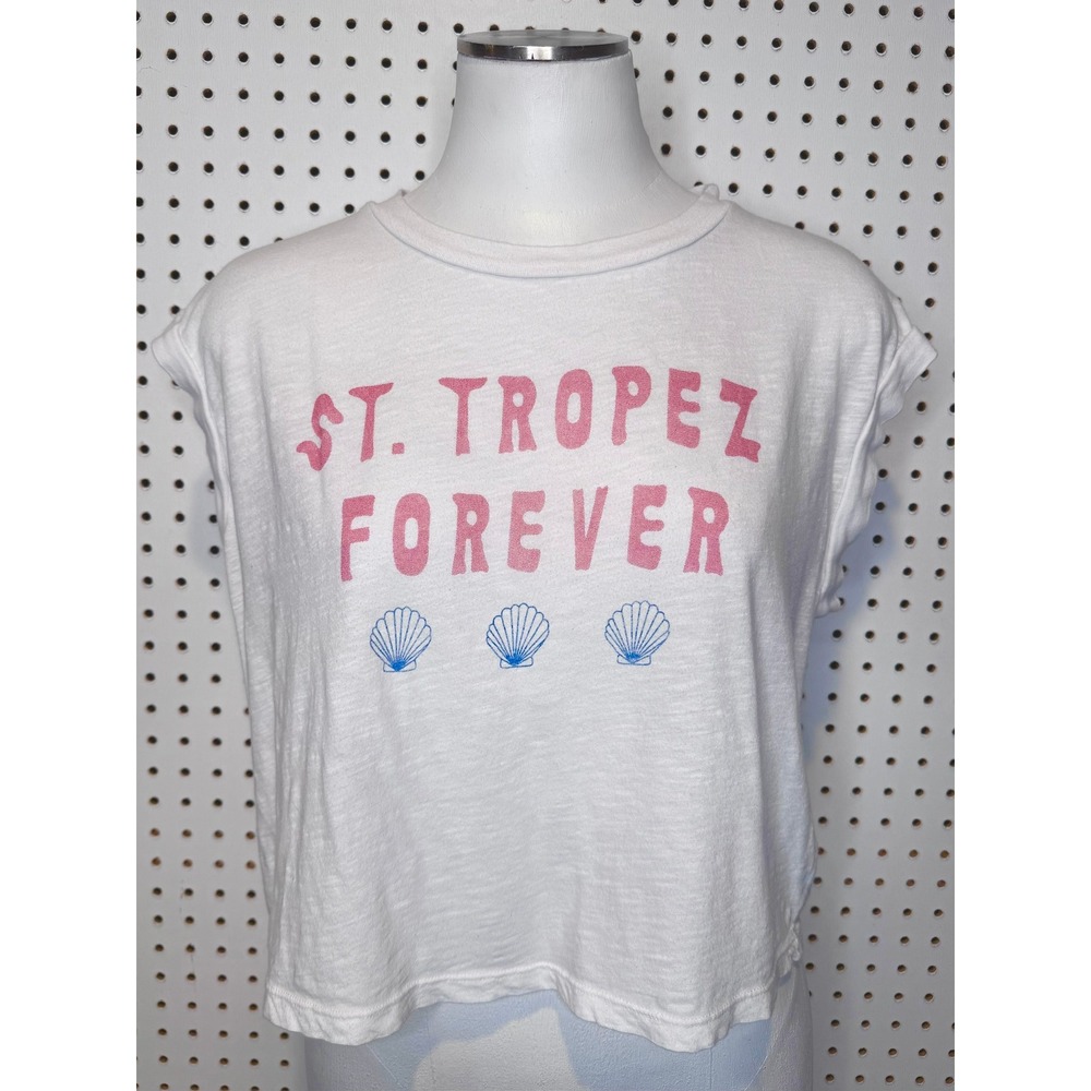 Sundry | St. Tropez Forever Graphic Muscle Tee White Cotton Crop Top Medium